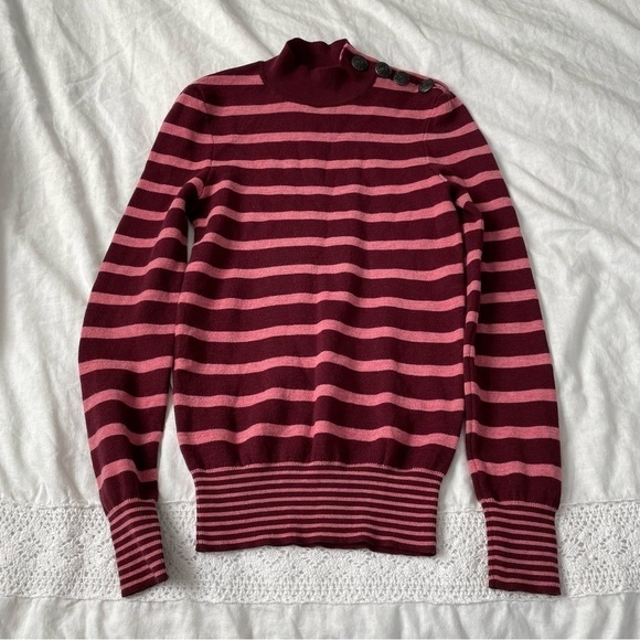 STELLA McCARTNEY size 36/us 4 mock Turtleneck Sweater Maroon Striped 100% Wool - Picture 1 of 7